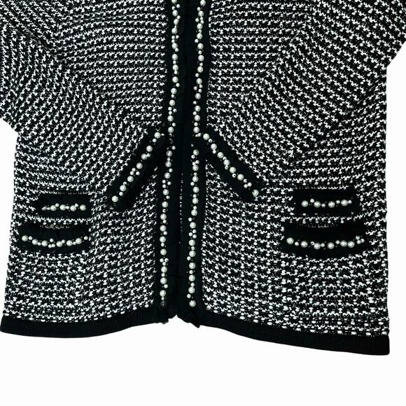 Alex Marie Cardigan Sweater Womans L Black White Faux Pearls Hook Front Elegant - Picture 5 of 10